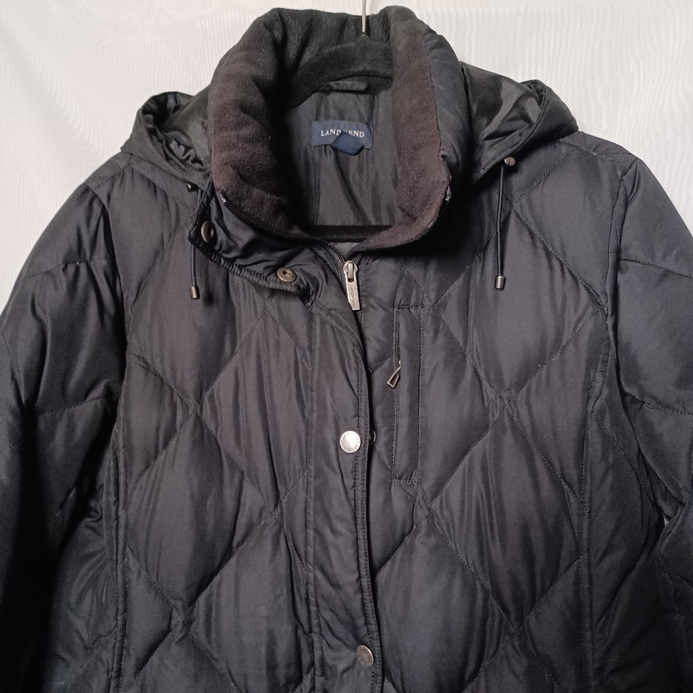 LAND'S END Women's Black Down/Feather 3/4 Coat. MP (10-12) - Picture 4 of 14
